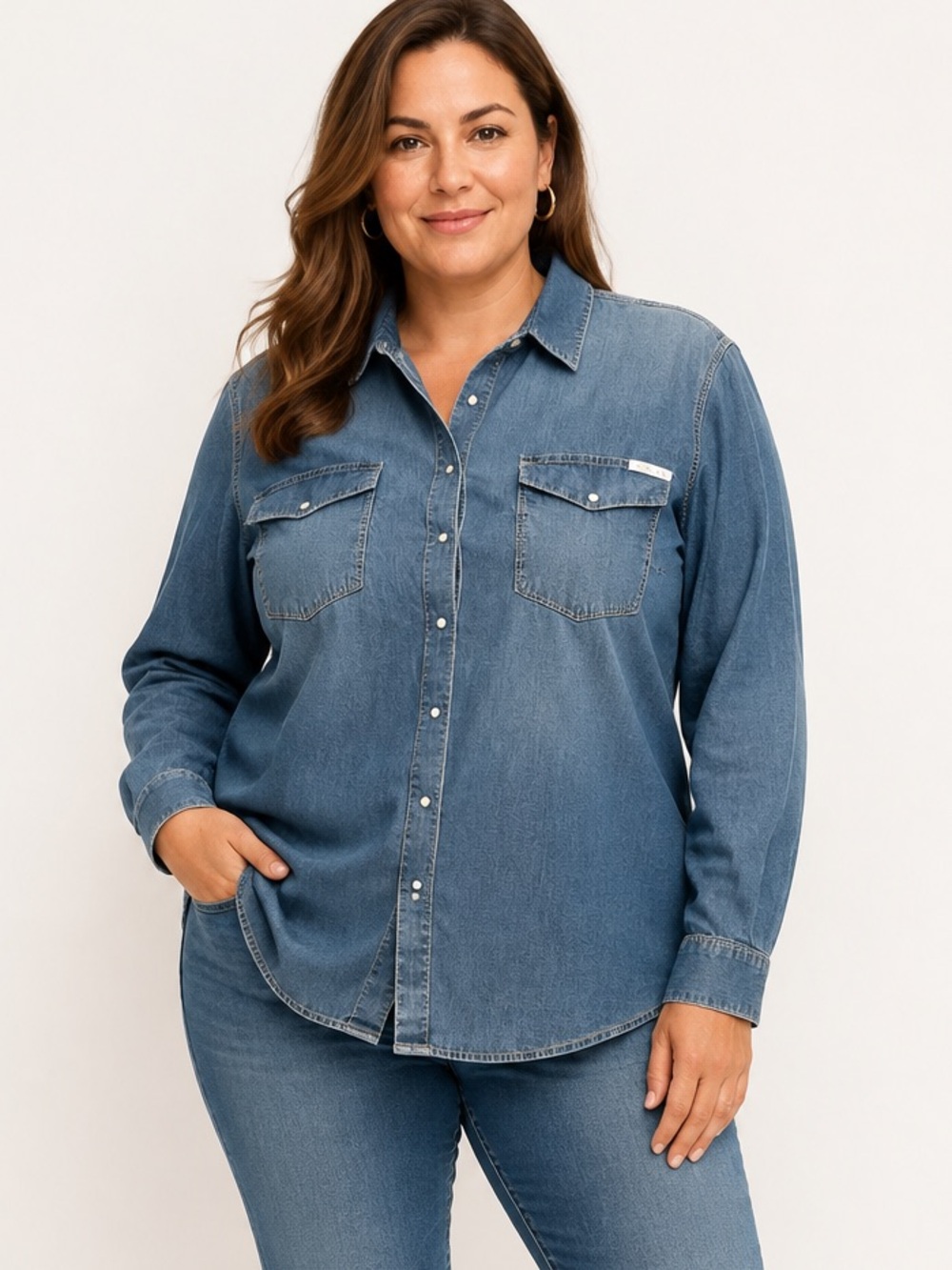 Calvin Klein Jeans XXL Denim Chambray Pearl Snap Shirt